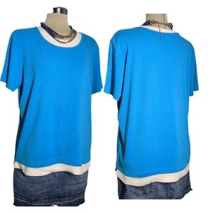 White Stag Blue and White 100% Cotton Short Sleeve Top Size XL